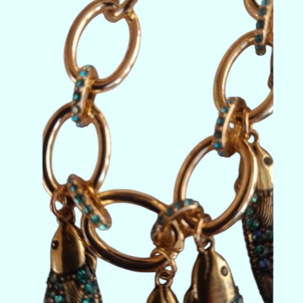 BETSEY JOHNSON Mermaid Jewels Blue Crystal-Studded Fish Charm Bib Necklace NWT - Picture 5 of 6
